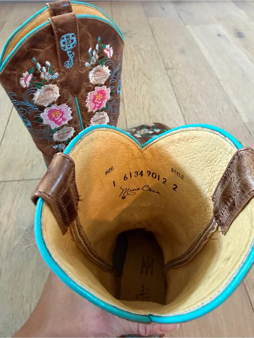 Macie Bean Brown Embroidered Western Women's Boots with Turquoise Accents